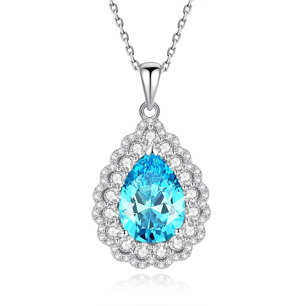 Waterproof Women's 925 Sterling Silver Pear Cut Zirconia Gemstone Necklace Engagement Wedding Waterdrop Pendant Chokers Jewelry