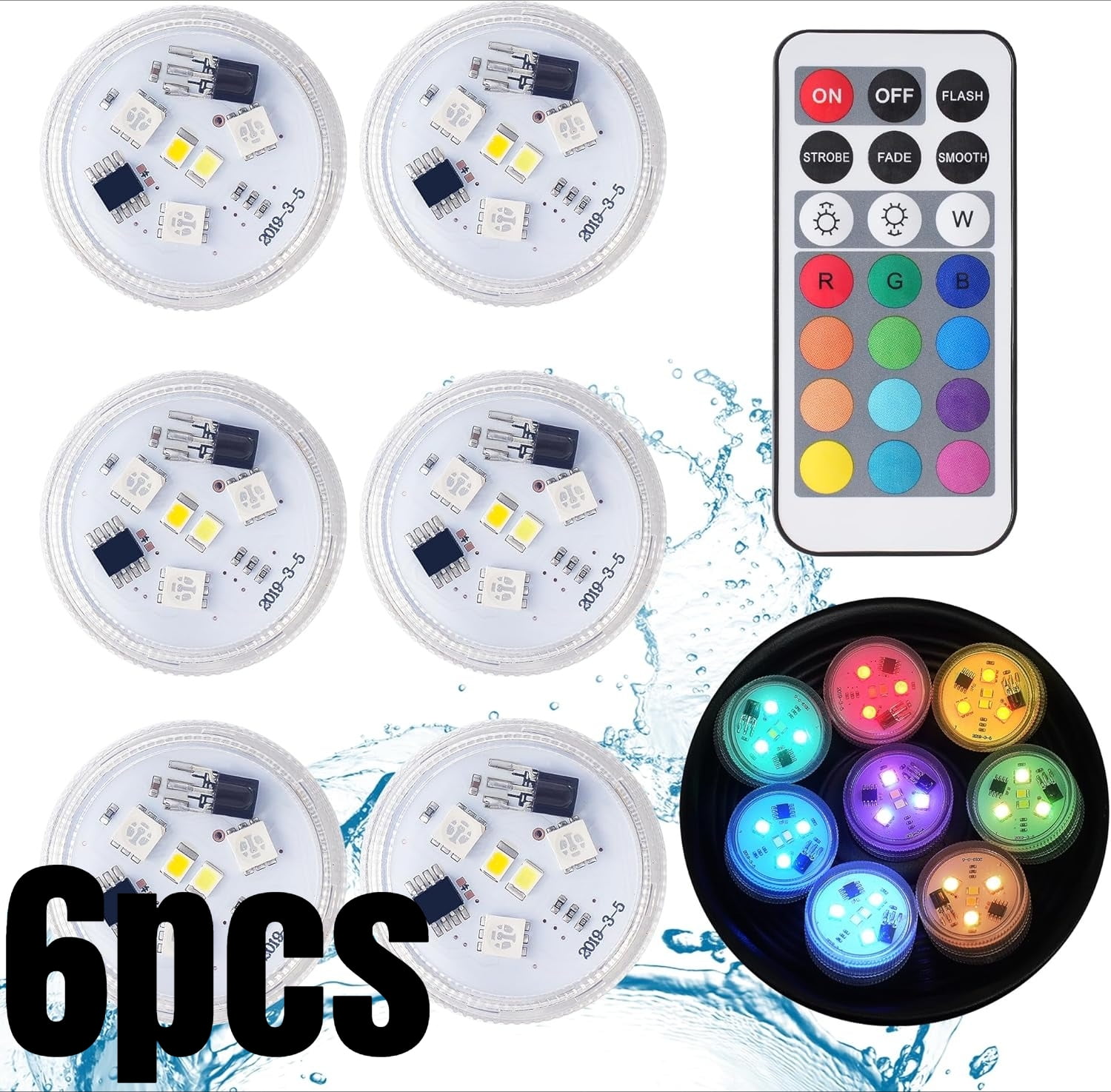 

Светодиодные фонари для дайвинга с пультом дистанционного управления, 6 мини RGBW фонарей для бассейна, водонепроницаемые фонари для пруда, подводные фонари, подходят для ваз 6 PCS