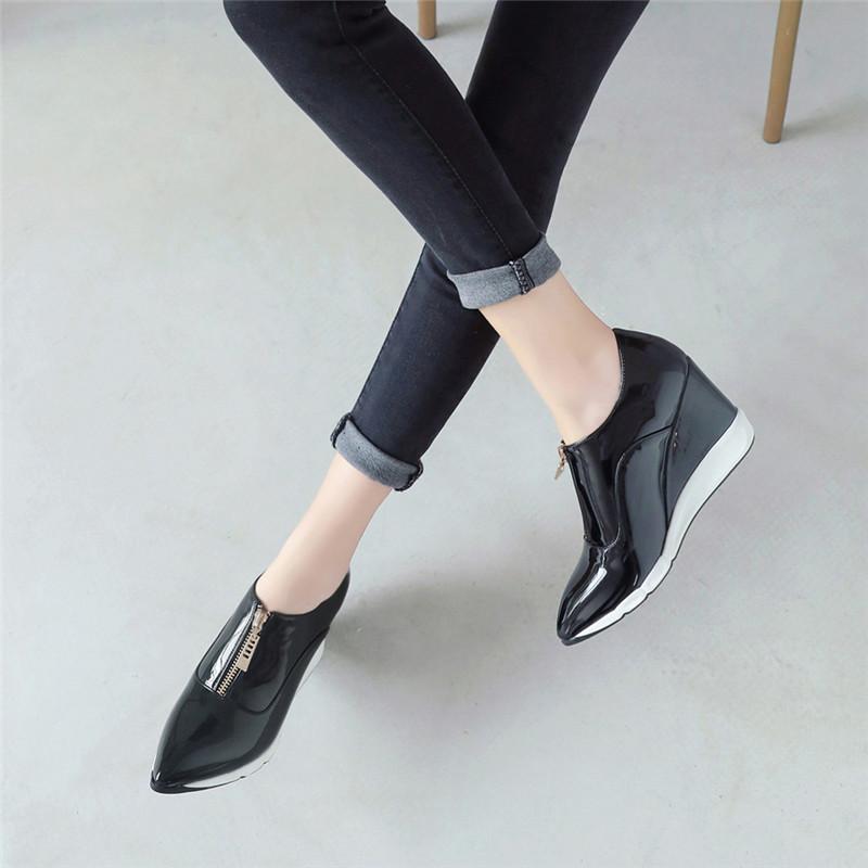 FOREADA Scarpe da Donna con Tacco Alto Zeppe in Vernice Scarpe con Tacco Alto Zip Punta Appuntita Scarpe da Donna Nuova Primavera Rosse Taglia 34-40