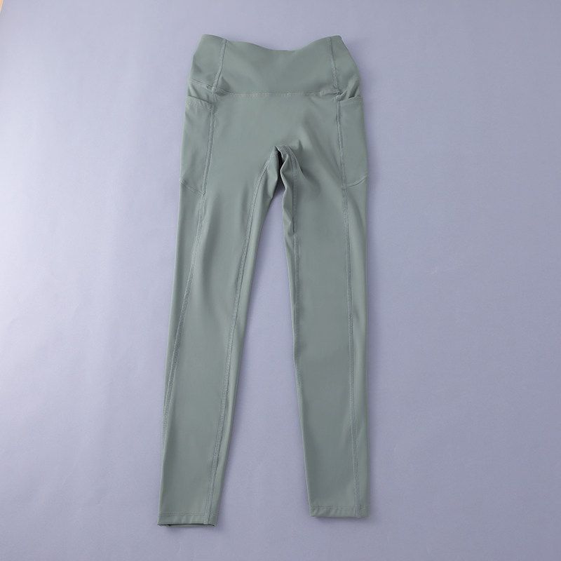 High-Strength Sports Tights High Waist Belly Contracting Yoga Pants Women's Fashion Side Pocket Peach Hip Fitness Pants Autumn