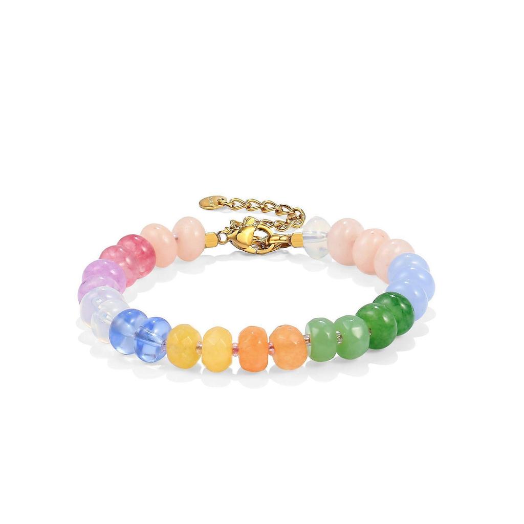 Colored chalcedony flat bead bracelet 1 Women's flat bead bracelet Bohemian abacus bead chain adjustable gift bracelet Colored chalcedony flat bead