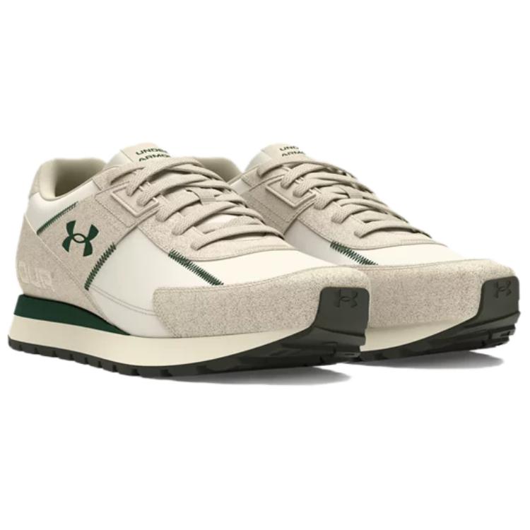 Under Armour Essential Runner White Quartz Forest Green Men Sneakers Cream Stone 3028408-106