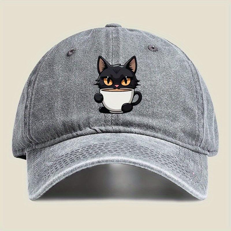Unisex retro style baseball cap, cute cat cup design, hip-hop suitable for outdoor fishing and travel