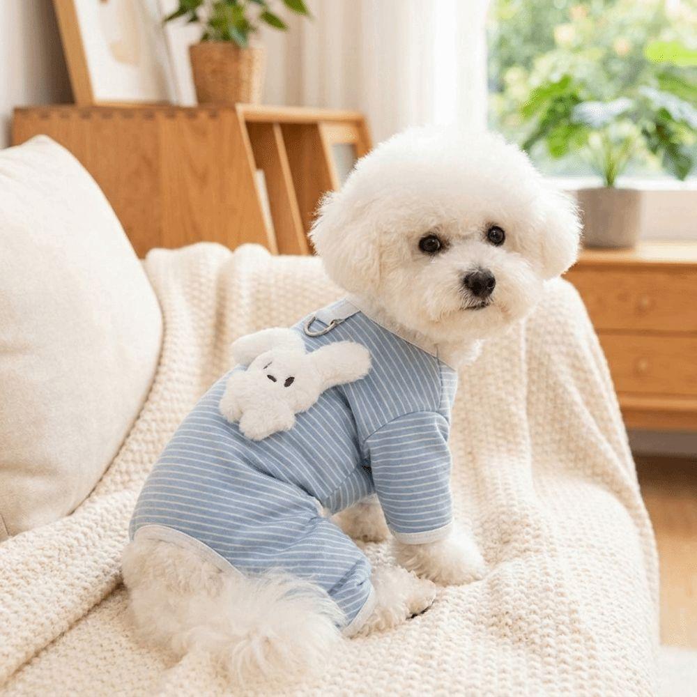 Soft Pet Four Legged Clothes Warm Pet Belly Cover Pet Sleepwear Dog Striped Jumpsuit  Home Wear