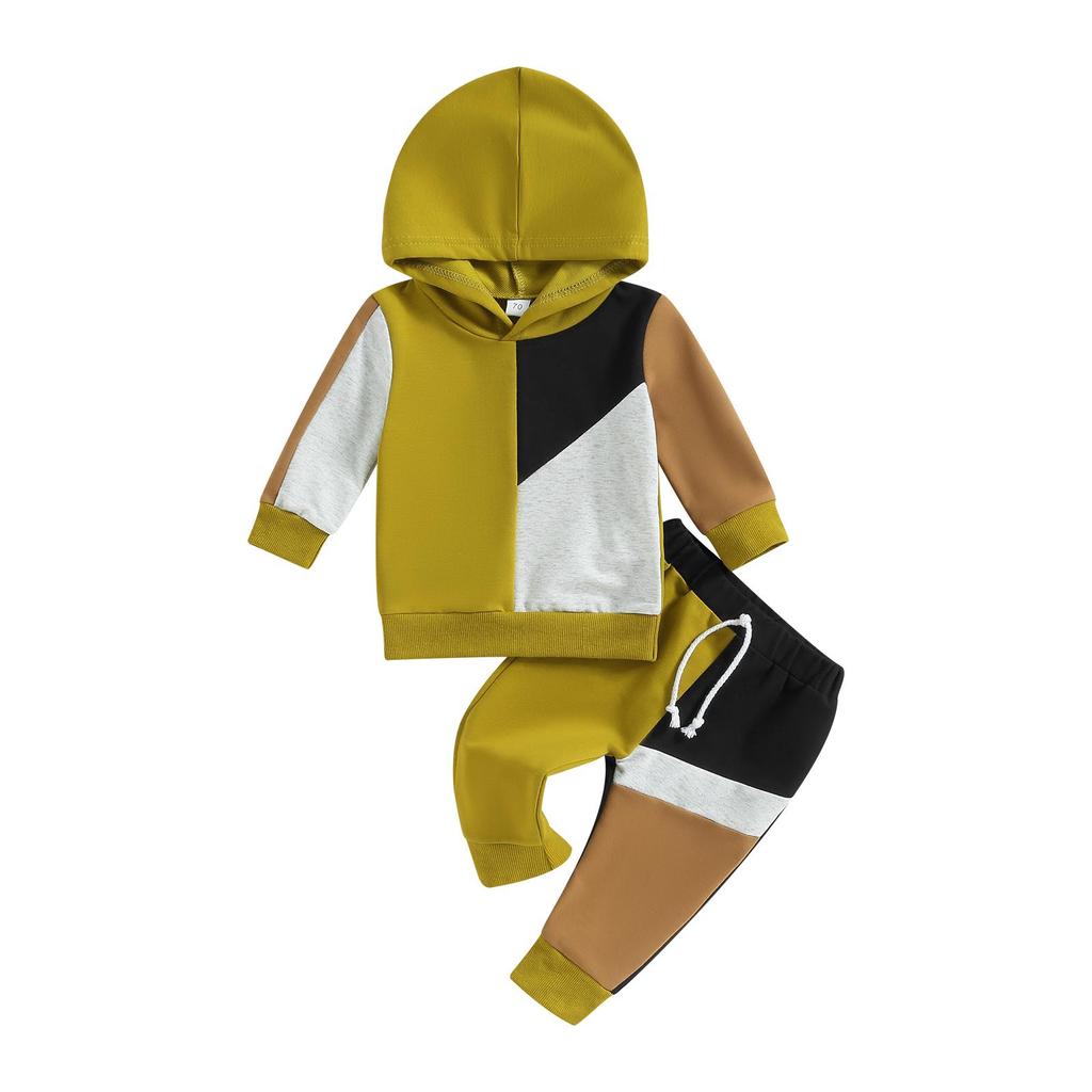 Baby Boys Track Suit 6M 12M 18M 24M 3Y Contrast Colors Long Sleeve Hoodie Sweatshirt and Elastic Pants for Toddler 2 Piece Outfits