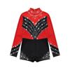 Kids Girls Stylish Clothing Long Sleeve Stand Collar Shiny Rhinestone Decor Contrast Color Gymnastic Dance Jumpsuit