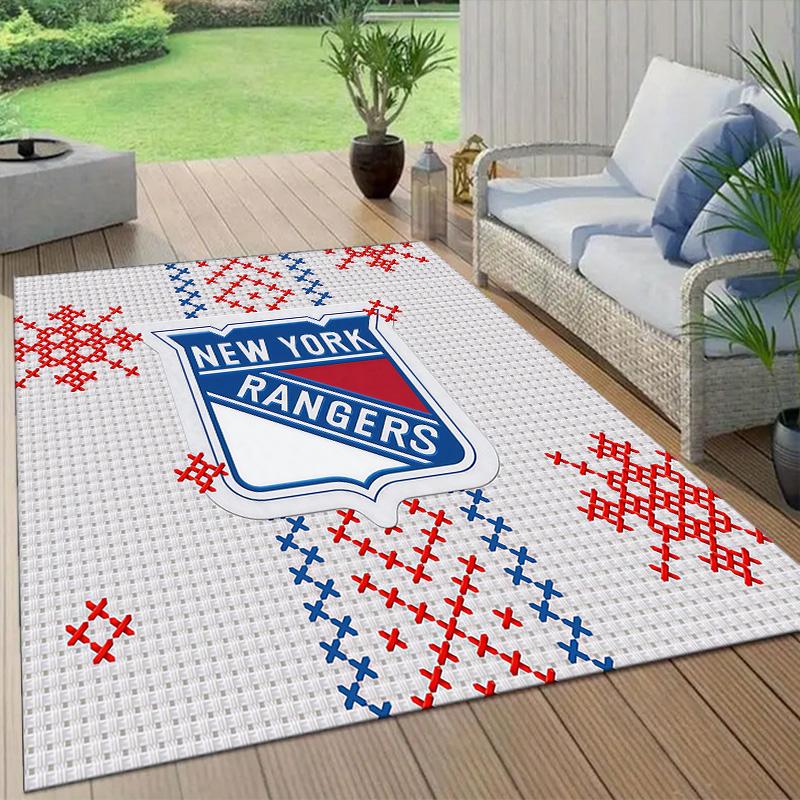 New York Rangers Flannel Pattern Square Carpet,Area Rug,Carpet Rug for Living Room Bedroom Sofa Playroom Decor,Non-slip Floor Mat