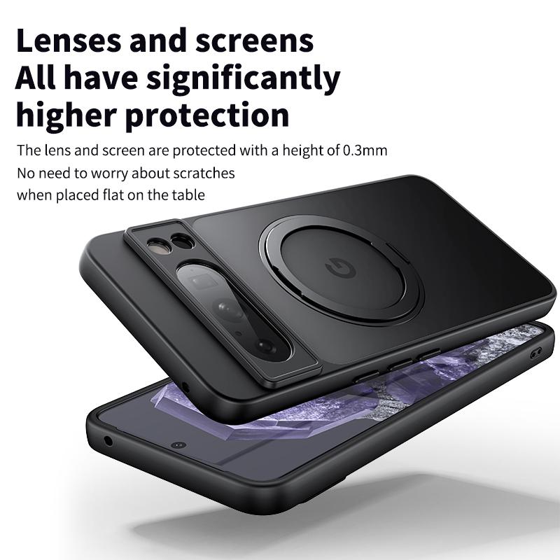 For Google Pixel 8 Pro Case Compatible with MagSafe Ring Kickstand TPU+Acrylic Back Cover
