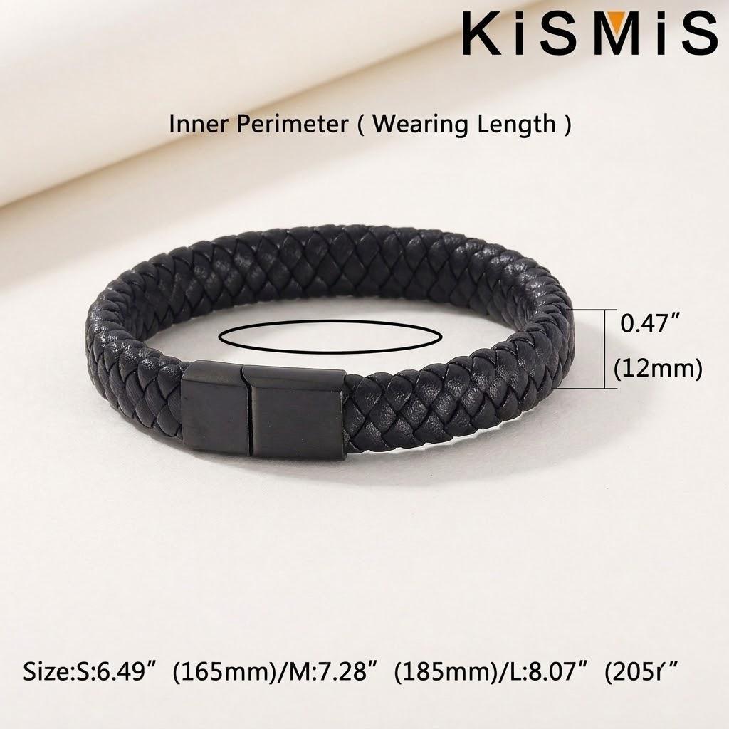 Fashion Men s Woven Leather Bracelet Handmade Black Stainless Steel Magnetic Buckle Wristband Jewelry 1PC