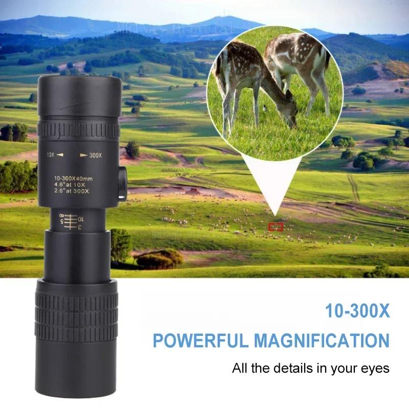 10-300X40 Zoom Powerful Binoculars Long Range Professional Monocular Telescope HD High Quality BAK4-Prisms Portable for Camping