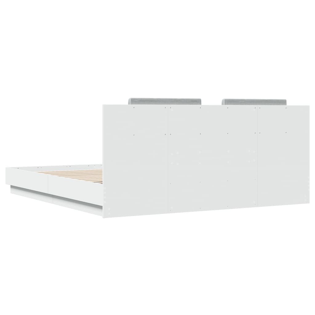Bed Frame with Headboard and LED Lights White 160 X 200 Cm