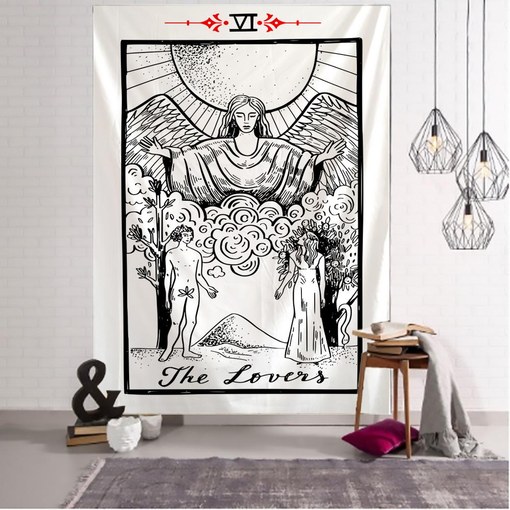 Tarot Tapestry Wall Hanging Witchcraft Hippie Beach Throw Rug Carpet Sun Moon Tapestries Bohemian Home Art Psychedelic Decor
