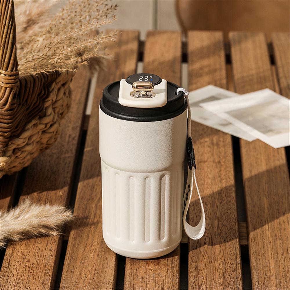 High-quality LED Temperature Display Smart Thermos Cup 316 Stainless Steel Portable Handle Design Spring Lid Coffee Thermos Cup