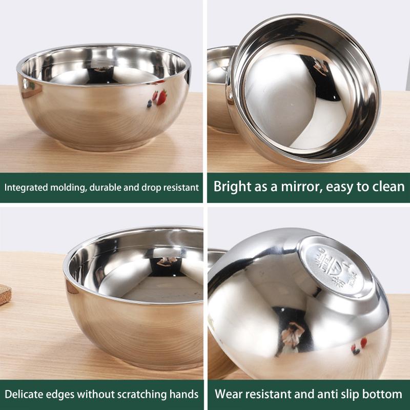 New Stainless Steel Threaded Rice Bowl Dough Round Soup Double Layer Insulated Ramen Bowls Home Tableware Kitchen Accessories
