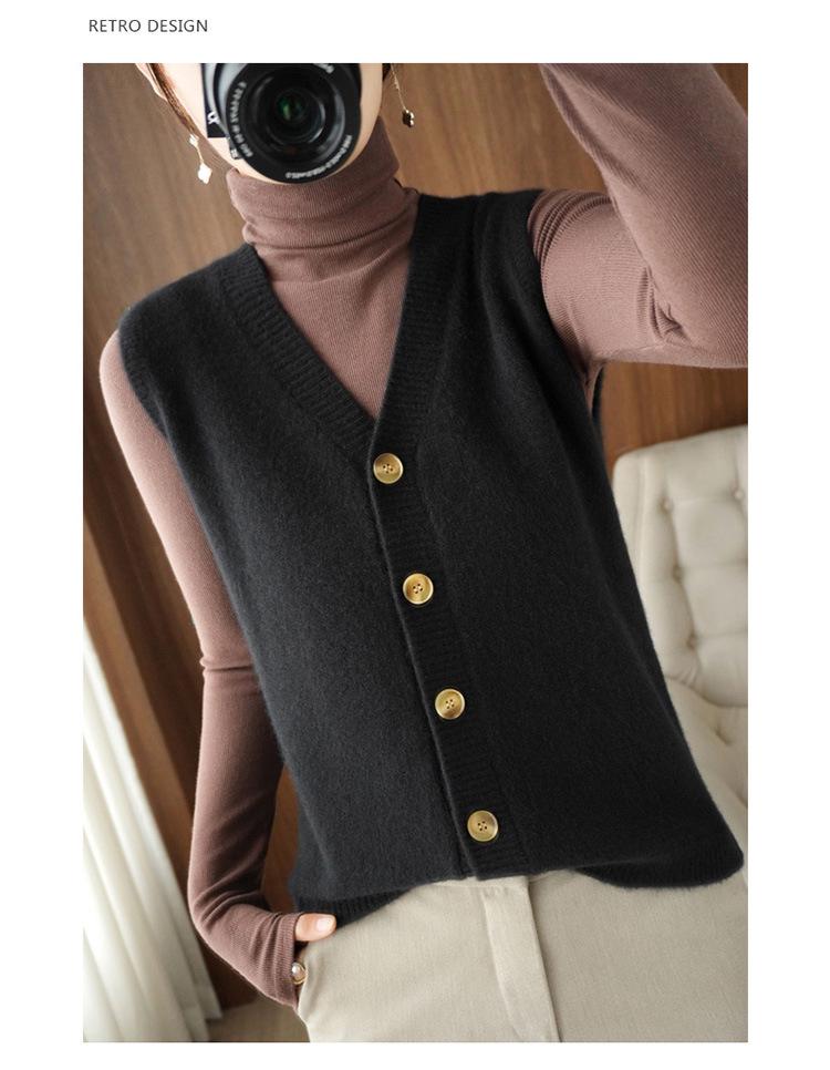 Spring Autumn Women's Sleeveless Cardigan Sweater – Knitted Vest Waistcoat for Inner or Outer Wear