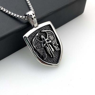 Necklace Retro Men's Chain Domineering Steel Pendant Angel Wings Shield Pendant