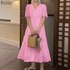 ZANZEA Women Elegant Crochet Patchwork Casual V-neck Short Sleeve Dress