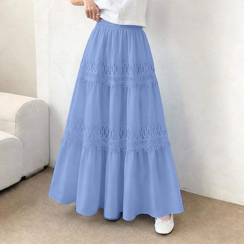 ZANZEA Kadın Rahat Elastik Bel Bol Tatil Uzun Etekler