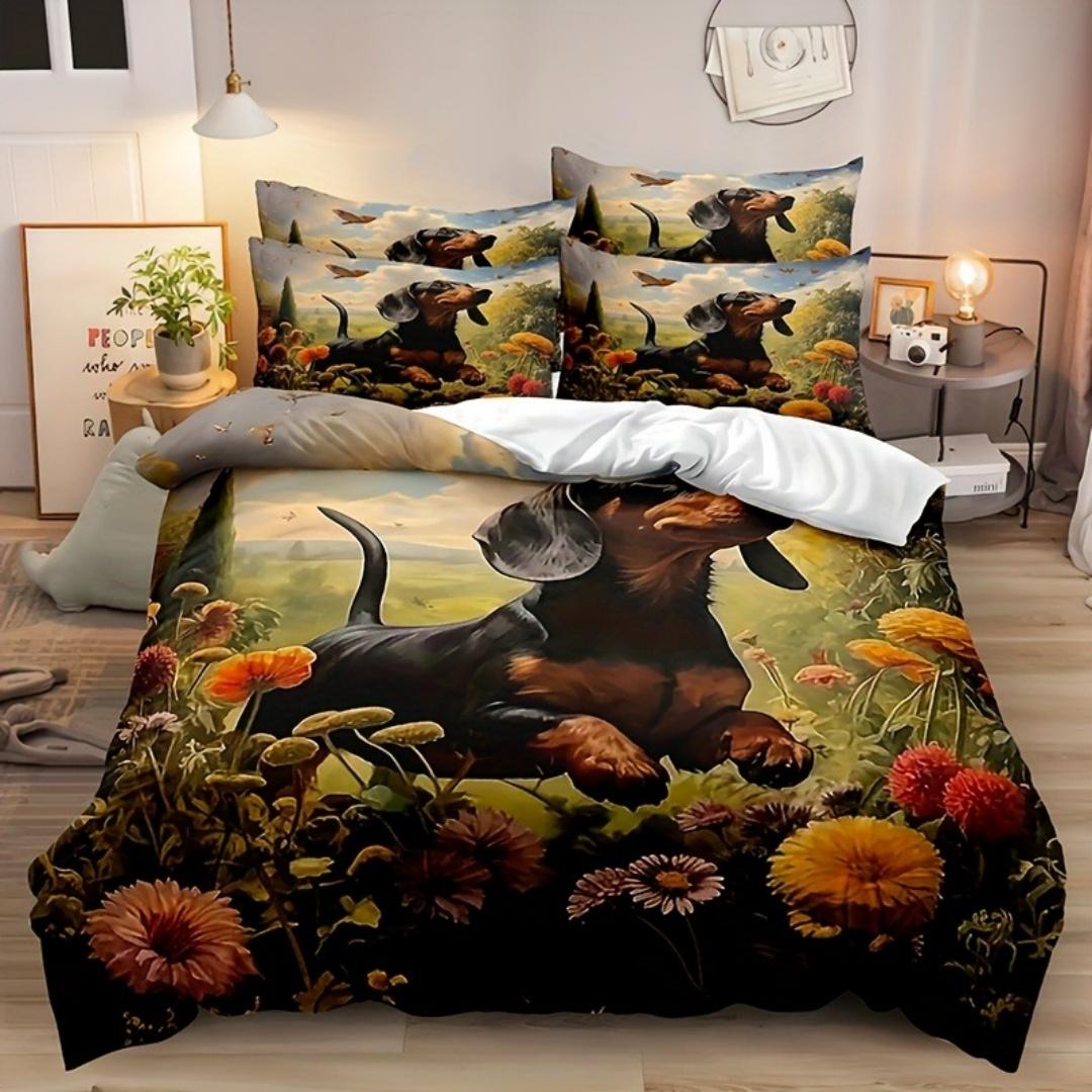 

Мультяшний набір постільної білизни з таксами, 3D-принт, комплект з підковдри, розміри Twin, Queen, з наволочками, набір для дитячої спальні Eu Single 135x200cm