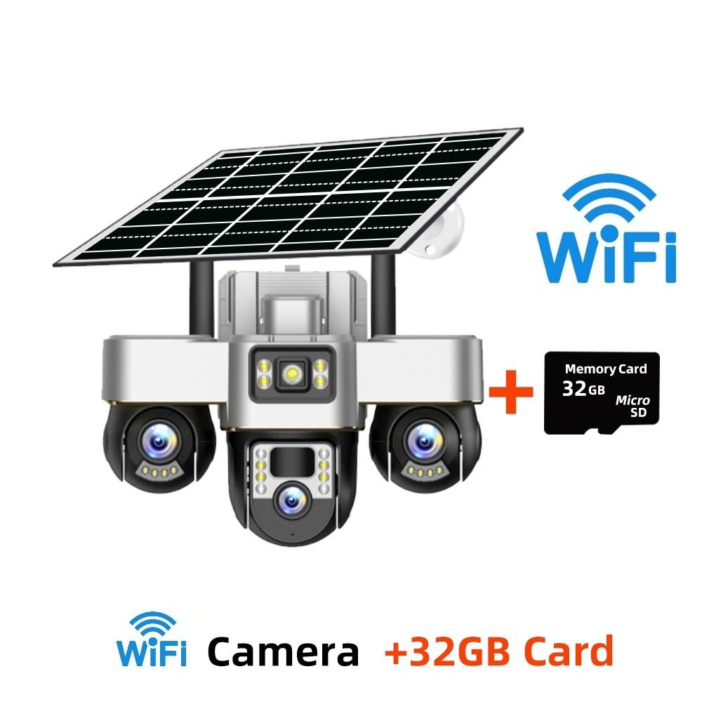 Three-lens Surveillance Camera Outdoor HD Night Vision Full Color Solar Camera