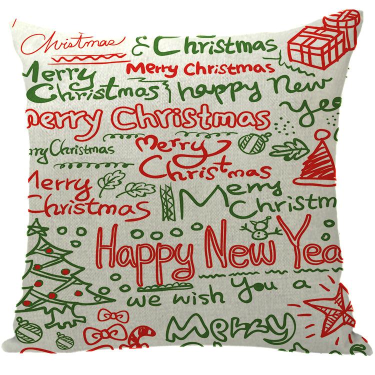 Merry Christmas Pillow Cover Wreath Letter Linen Cushion Case Cover for Christmas Holiday