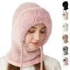 Women Fleece Lined Knit Hat Set Winter Warm Knitted Hat 3 in 1 Hooded One Piece Snow Cap W/Scarf & Mask for Cold Weather Protect