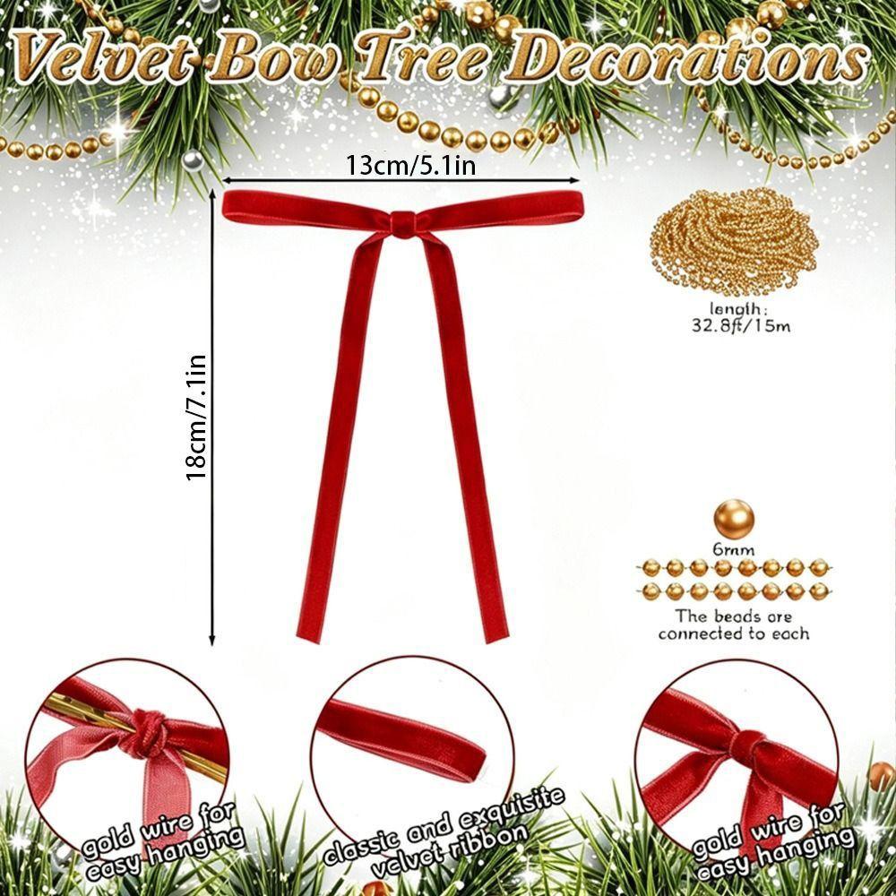 10Pcs Velvet Ribbon Christmas Ribbon Bow Vintage Rustic Holiday Hanging Ornament  Home Decoration