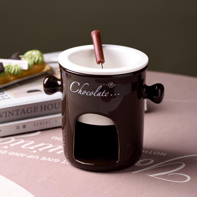 Creative Ceramic Fondue Pot Set with Forks - Ideal for Heating Chocolate and Cheese, Perfect for Home Gatherings