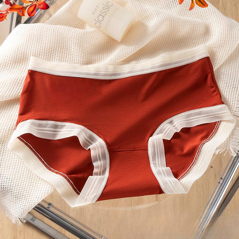 Red Lady's Joyful Mid Waist Underwear with Bare Feel No Trace Comfortable Antibacterial Bottom Hip Wrapping Underwear Panties