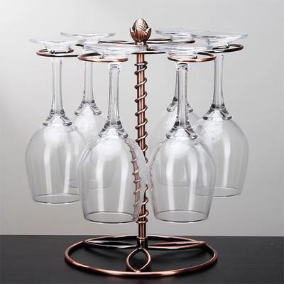 Ράφι Ποτηριών Κρασιού με 6 Άγκιστρα Αντιολισθητική Σταθερή Βάση Εύκολος Καθαρισμός Σπειροειδές Στυλ Αποθήκευση Σιδερένιο Κομψό Επιδαπέδιο Κάτοχος Ποτηριών Μπαρ Προμήθειες