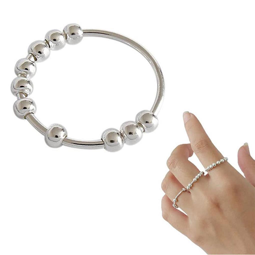 Bead Ring Fidget Rings Simple Steel Jewelry Style Beads Stainless Rotation Gift Copper Anti-stress Free
