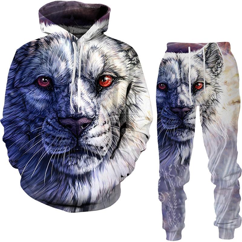 Tier Tiger 3D-gedrucktes Herren-Trainingsanzug-Set Lässiger Hoodie und Hose 2-teilige Sets Herbst Winter Mode Streetwear Herrenbekleidung Anzug