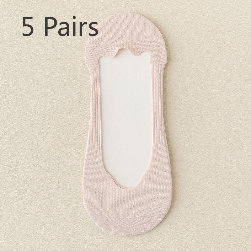 5 Pairs of Women's Summer Thin Cotton Sole Non Slip Shallow Mouth Invisible Ice Silk Boat Socks