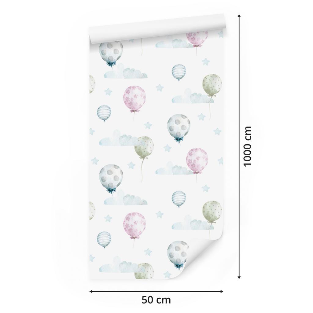 Pastel Balloons in Front of Stars Wallpaper for Living Room and Bedroom 50x1000
