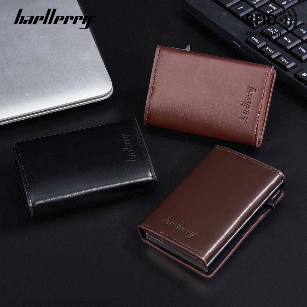 New men's card bag, business RFID automatic card, side push card clip, zipper, magnetic wallet for men