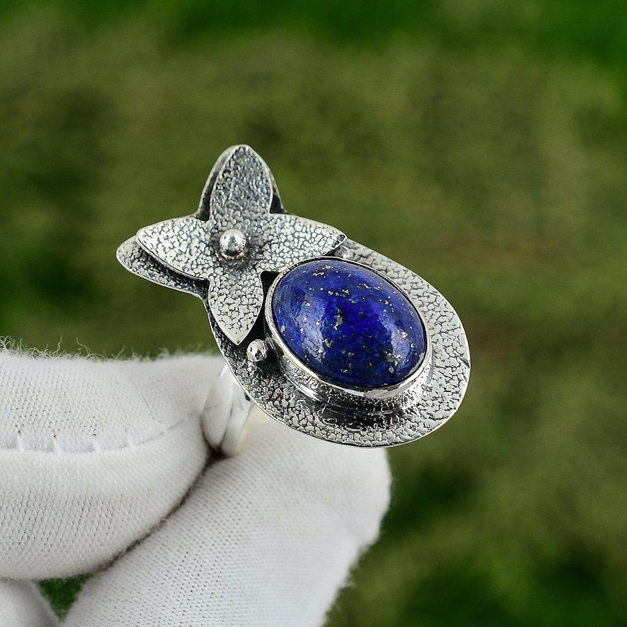 Natural Lapis Lazuli Gemstone Multi Stone Adjustable Ring 925 Sterling Silver Adjustable