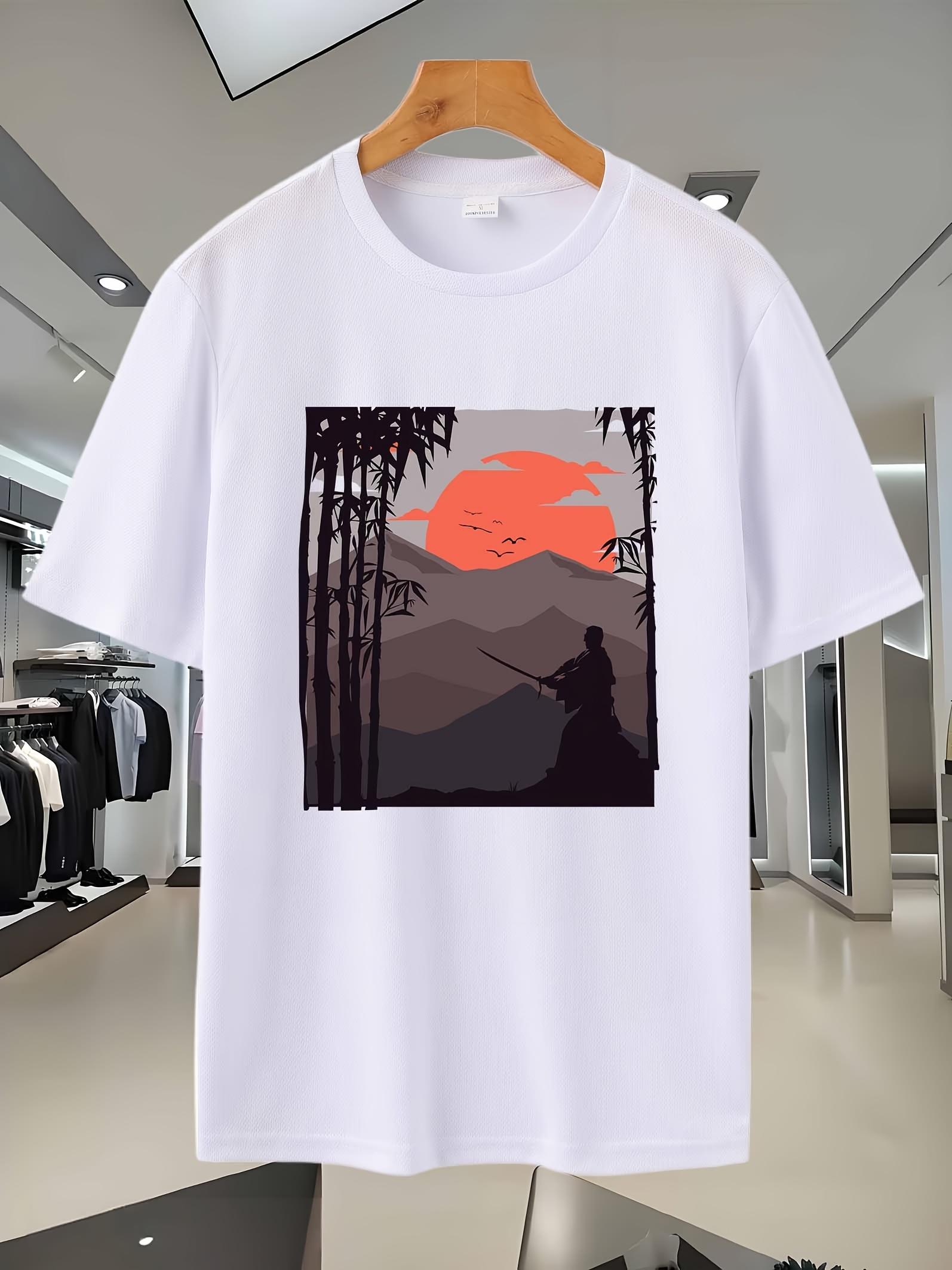 

Breathable Mesh T-shirt with Nature-Inspired Graphic Print - Sporty Casual Round Neck Short Sleeve Tee for All-Season Comfort XL