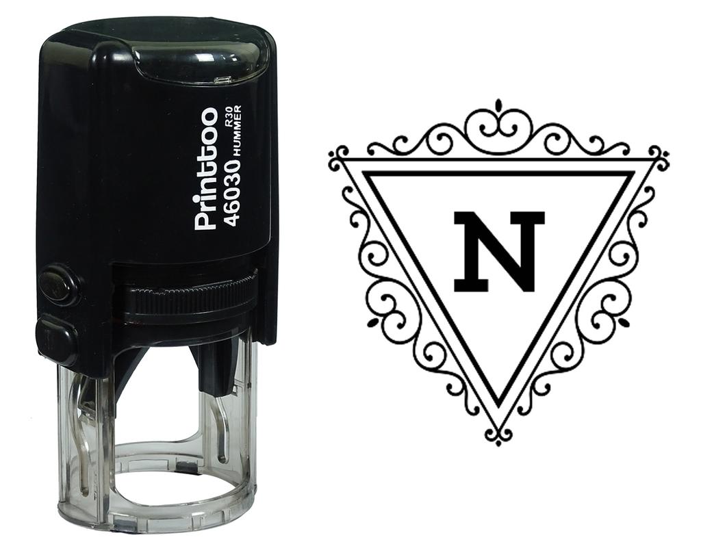 Printtoo N Alphabet Swirl Border Triangle Monogram Initial Self Inking Rubber Stamp Office