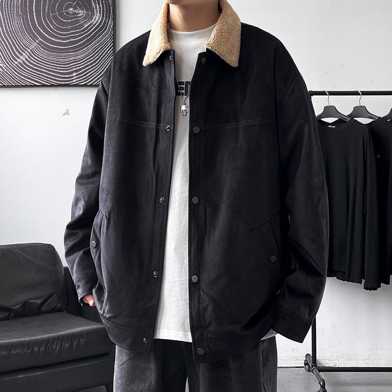 Spring and Autumn Loose High School Student Tide Fleece Thickened Jacket Korean Version Short Denim Jacket Men