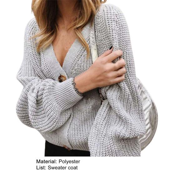 Knitted Cardigan Solid Color Long Sleeve Polyester Single-Breasted Women Sweater for Autumn