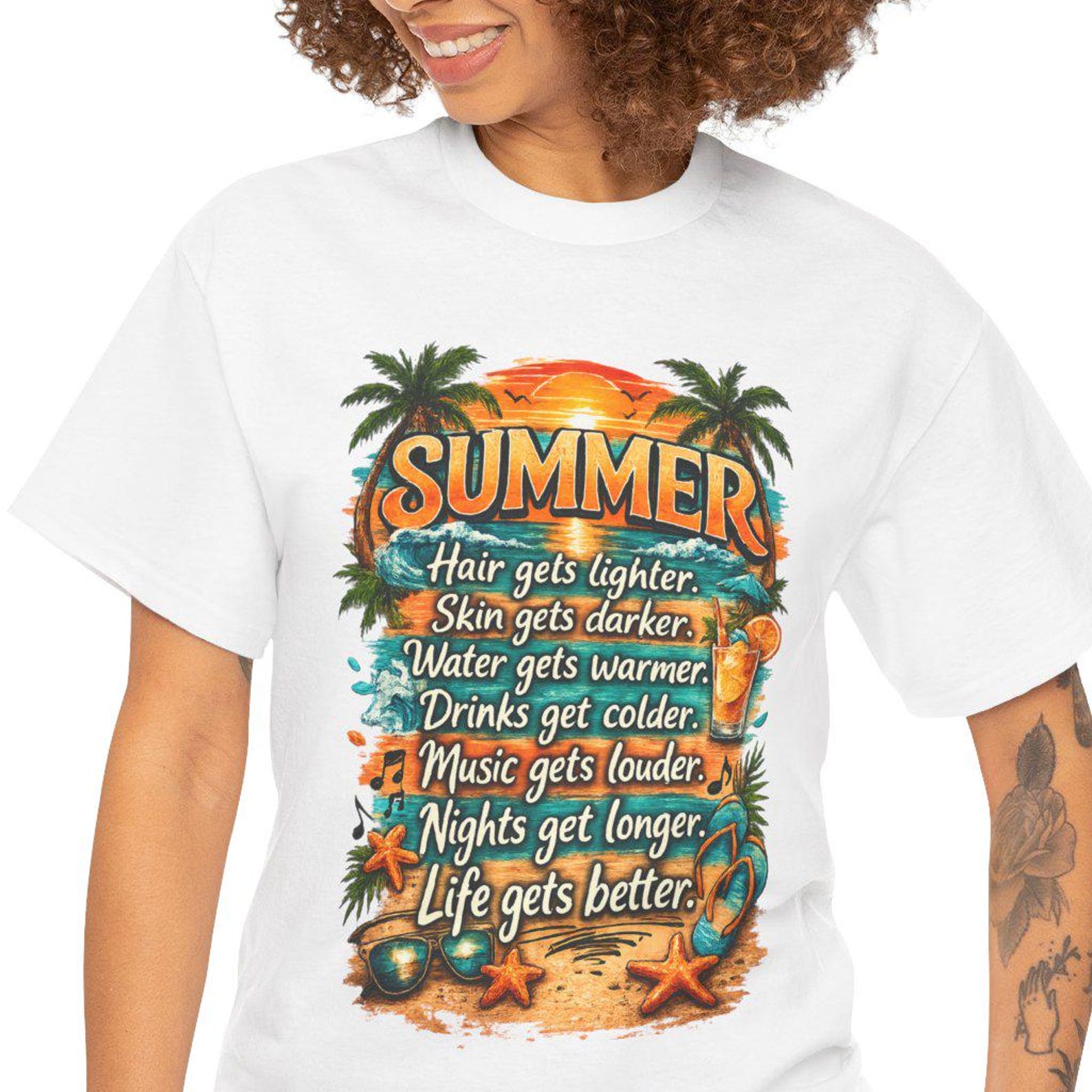 Summer Beach Scene Graphic Tee | Palm Trees, Sunset, Beach Vibes Shirt S