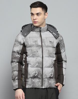 Herren Bedruckte Braune Abnehmbare Kapuze Langarmjacke