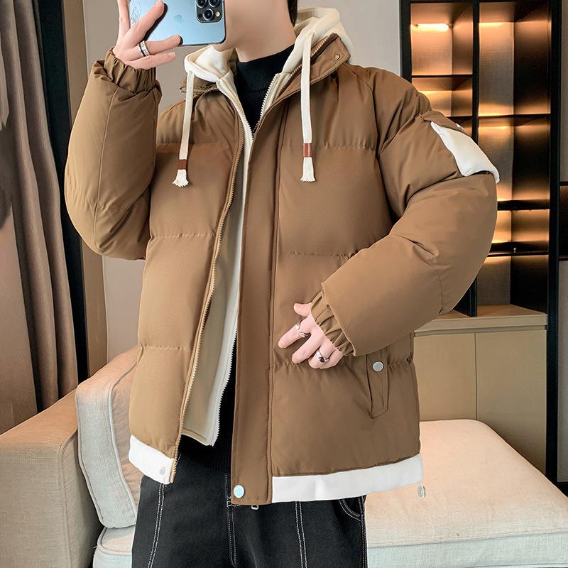 New Autumn and Winter Cotton-padded Clothes Men's Hooded Tooling Casual Cotton-padded Clothes Fake Two Handsome Solid-color Cotton-padded