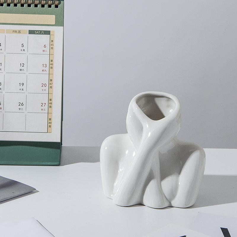 Nordic Style Ceramic Vase Face Sculpture Minimalist Home Decor Art Flower Holder
