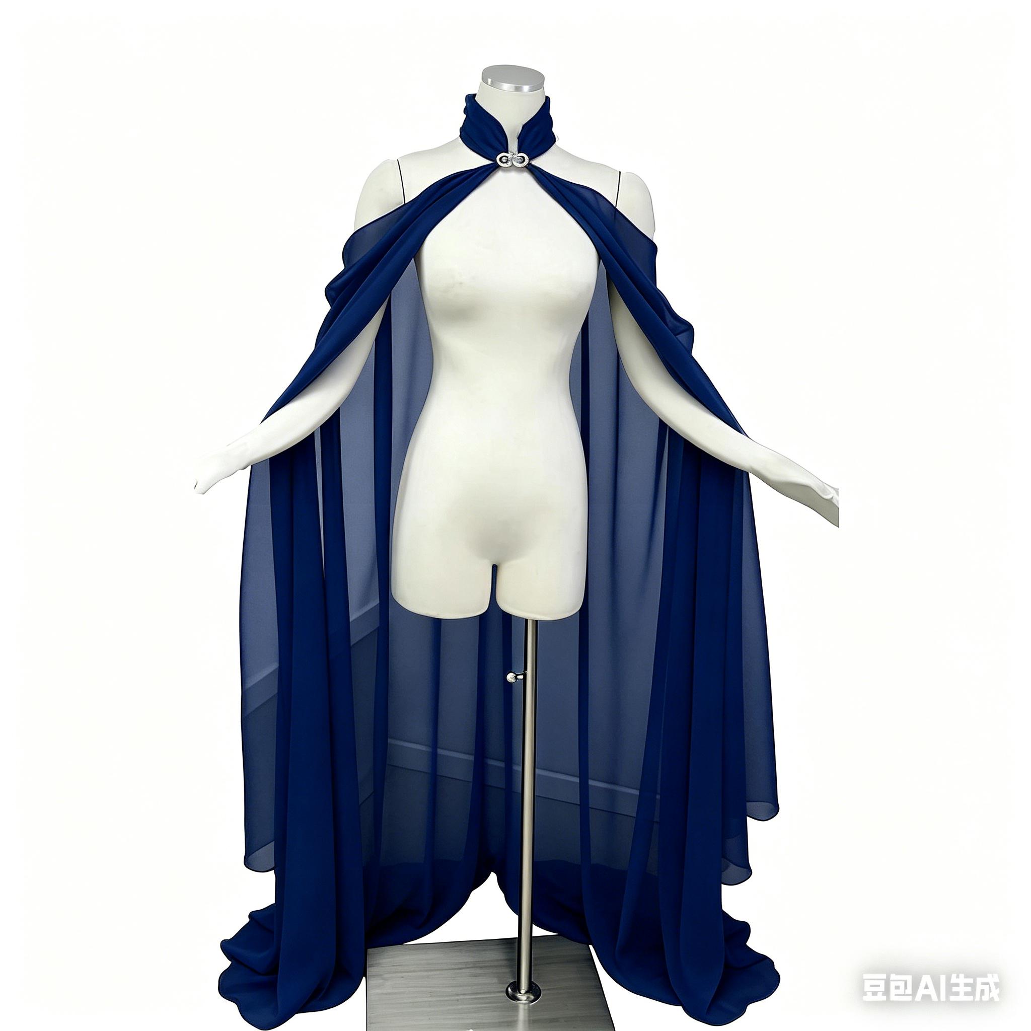 Dames Middeleeuwse Sjaal Cape Chiffon Gotische Wicca Gewaad Cosplay Jurk Mantel Halloween Kostuum Dunne Sjaal Cape Podiumkostuum One Size&medieval dress marineblauwe kleur