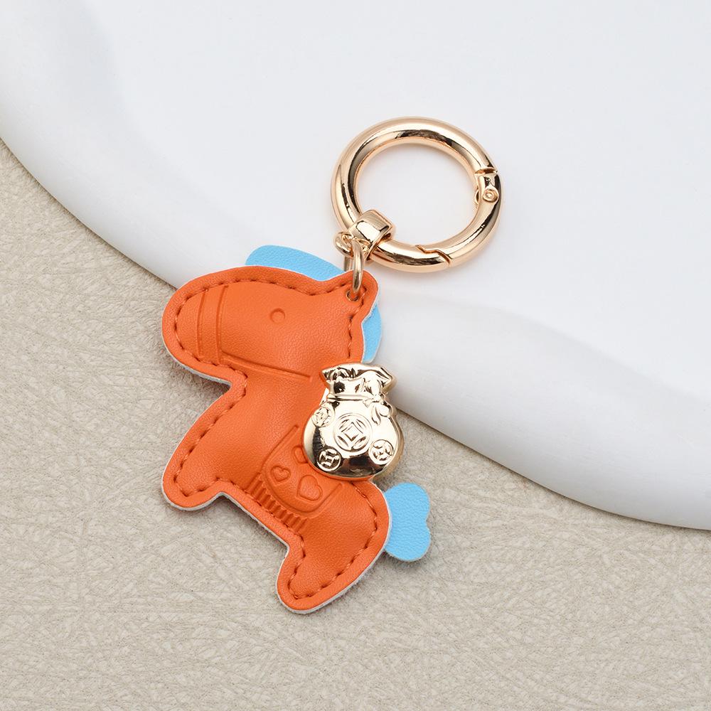 Instant Wealth Leather Keychain: Cartoon Pony Bag Charm & Couple Car Pendant - New Year Gift