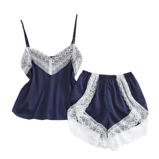 Lace Trim Pajama Set for Women 2 Piece V Neck Sleeveless Cami Tank Top S