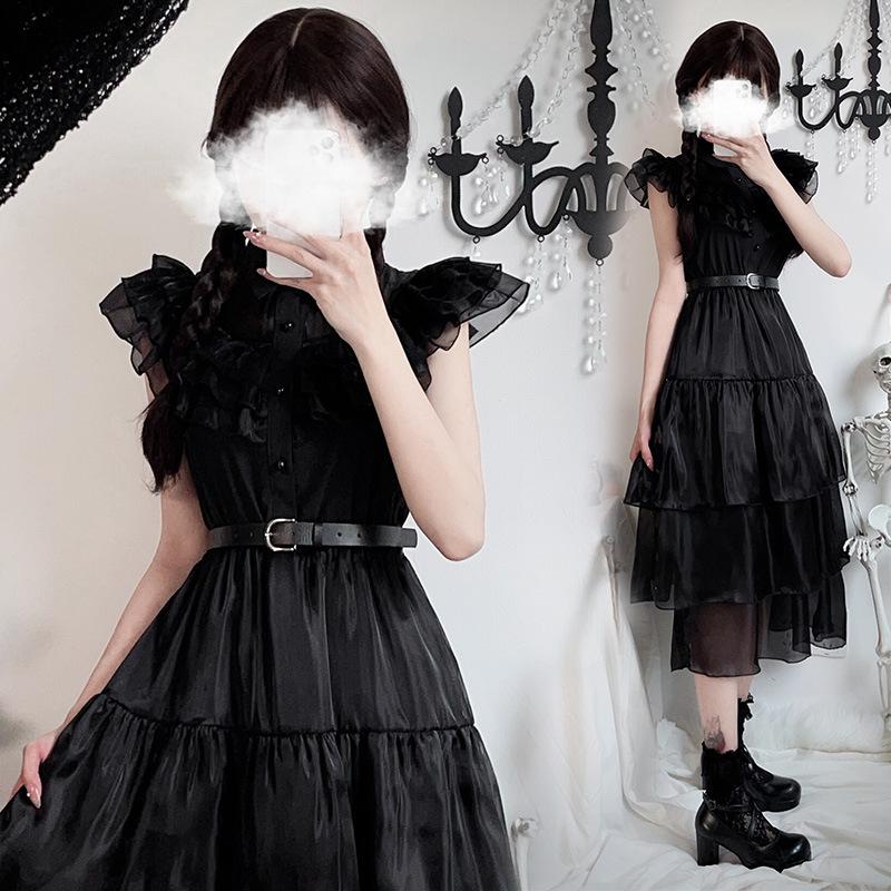 Halloween Diablo Goth Adams Family Ghost Bride Vampire Dress Wednesday cos Dress Little Black Dress