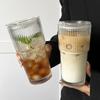 Large Vertical Stripe Glass Cup with Lid and Straw - Free Shipping, High Capacity Transparent Coffee Cup