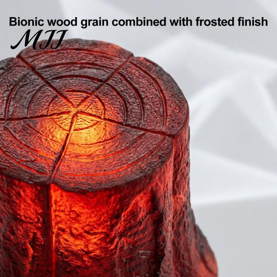Warm Red Light Shadow Lamp LED Tree Stump with Realistic Flame Effect, Simulated Pit Wood Bonfire Effect Night Light, Battery Operated Faux